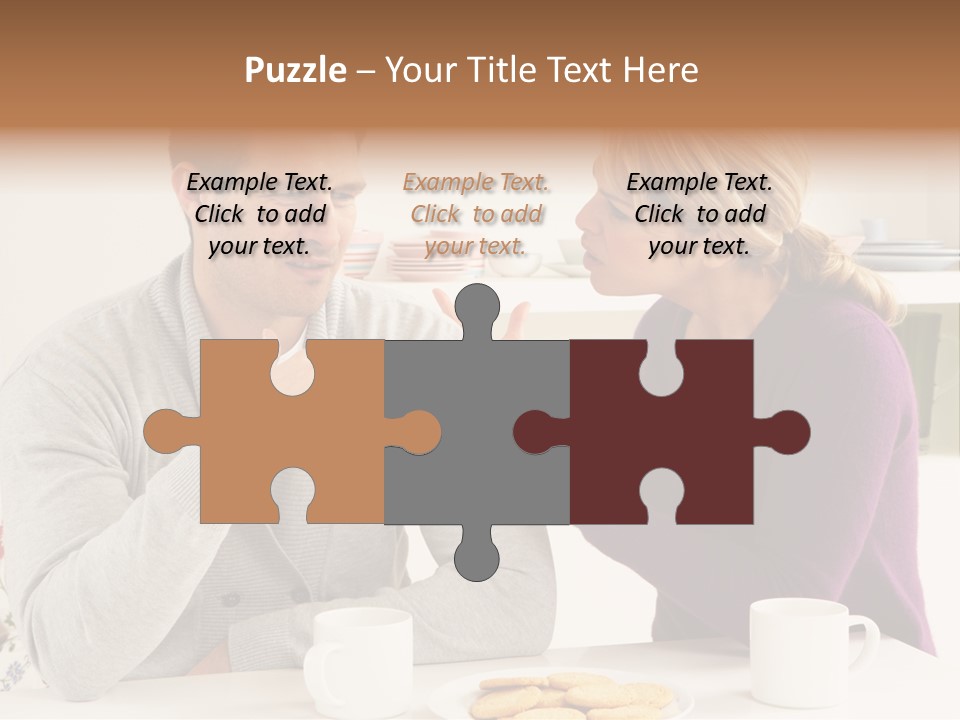A Man And Woman Sitting At A Table Talking PowerPoint Template