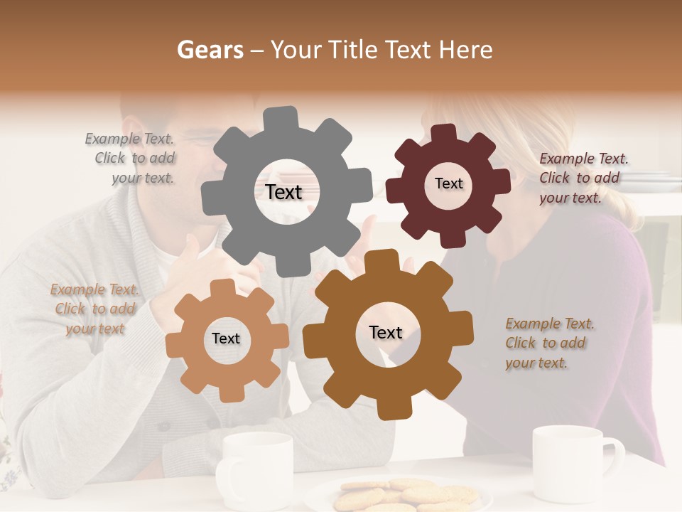 A Man And Woman Sitting At A Table Talking PowerPoint Template