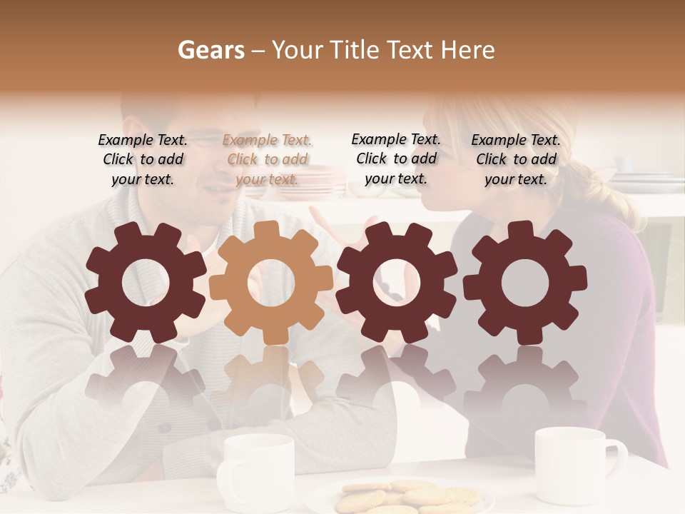 A Man And Woman Sitting At A Table Talking PowerPoint Template