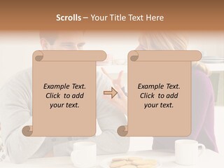 A Man And Woman Sitting At A Table Talking PowerPoint Template