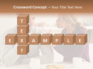 A Man And Woman Sitting At A Table Talking PowerPoint Template