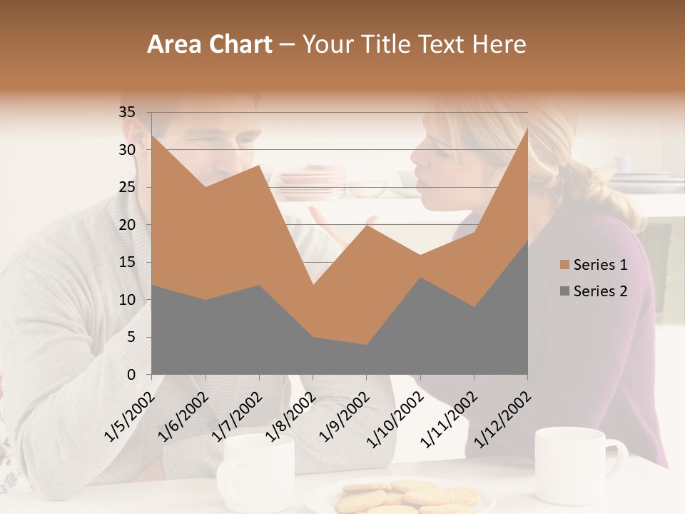 A Man And Woman Sitting At A Table Talking PowerPoint Template