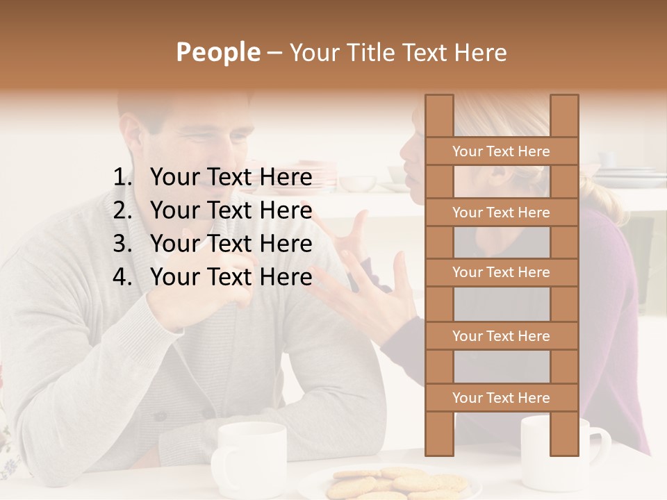 A Man And Woman Sitting At A Table Talking PowerPoint Template