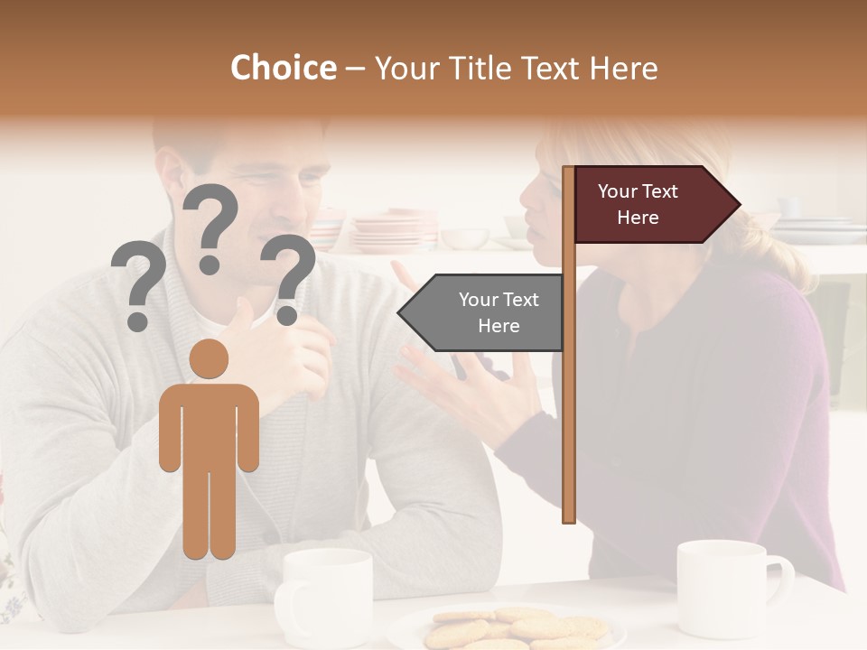 A Man And Woman Sitting At A Table Talking PowerPoint Template