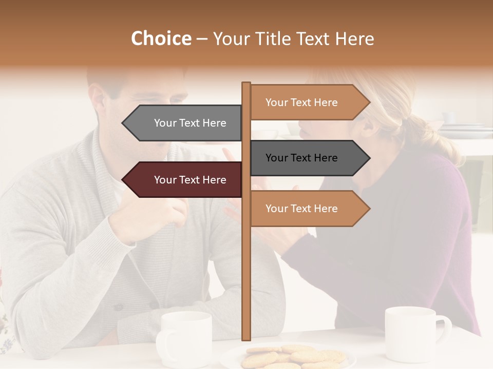 A Man And Woman Sitting At A Table Talking PowerPoint Template