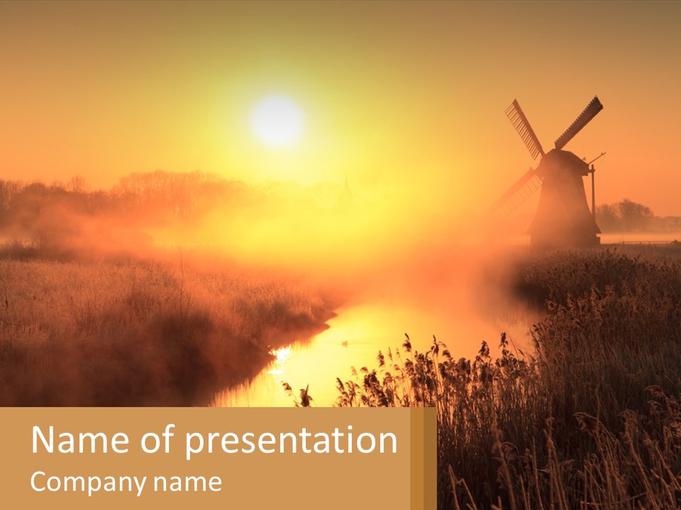 Windmill Landscape Wet PowerPoint Template