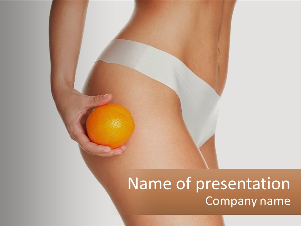 A Woman In A White Bikini Holding An Orange PowerPoint Template
