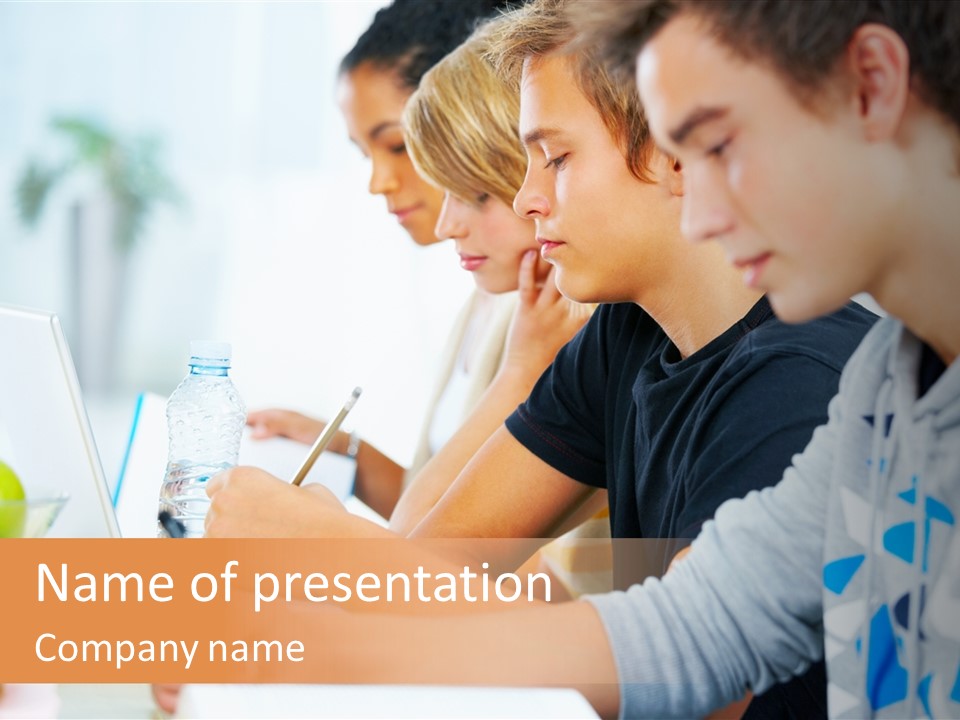 A Group Of People Sitting At A Table With A Laptop PowerPoint Template