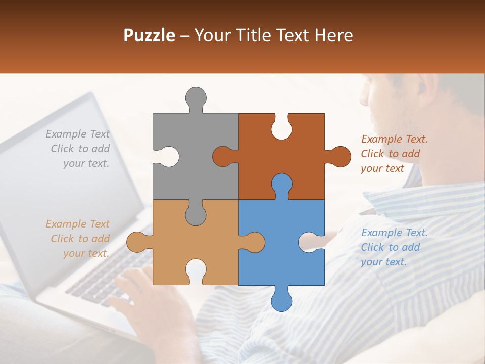 A Man Sitting On A Couch Using A Laptop Computer PowerPoint Template