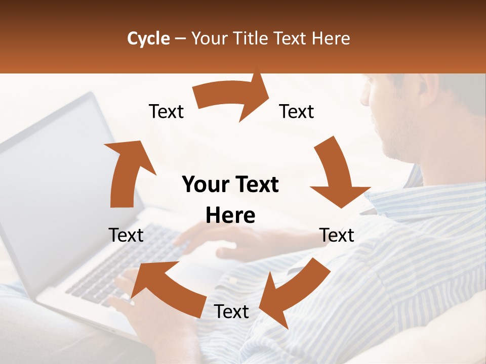 A Man Sitting On A Couch Using A Laptop Computer PowerPoint Template