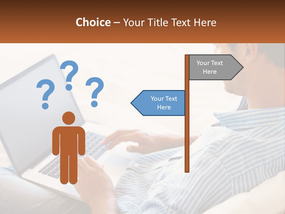 A Man Sitting On A Couch Using A Laptop Computer PowerPoint Template