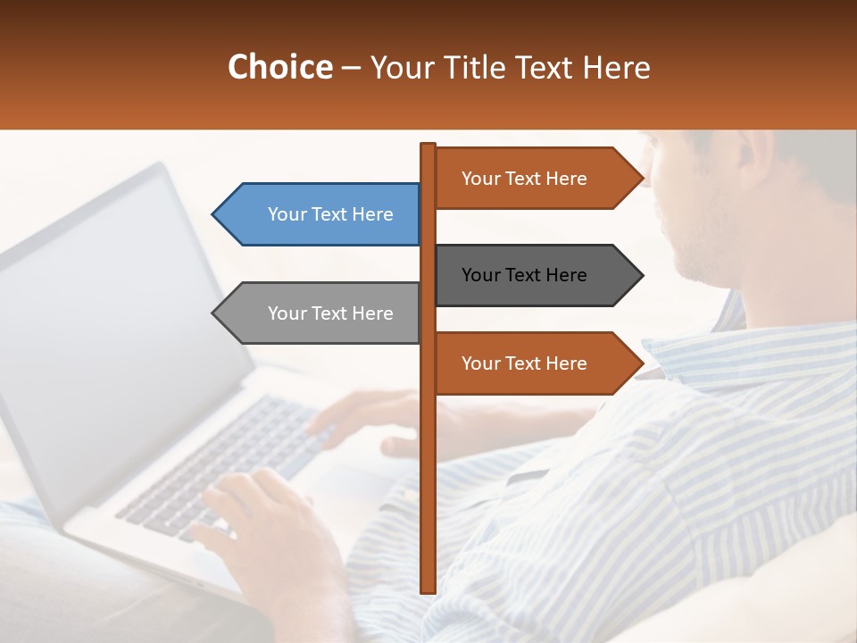 A Man Sitting On A Couch Using A Laptop Computer PowerPoint Template