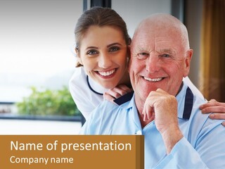 An Elderly Man And Woman Are Smiling For The Camera PowerPoint Template