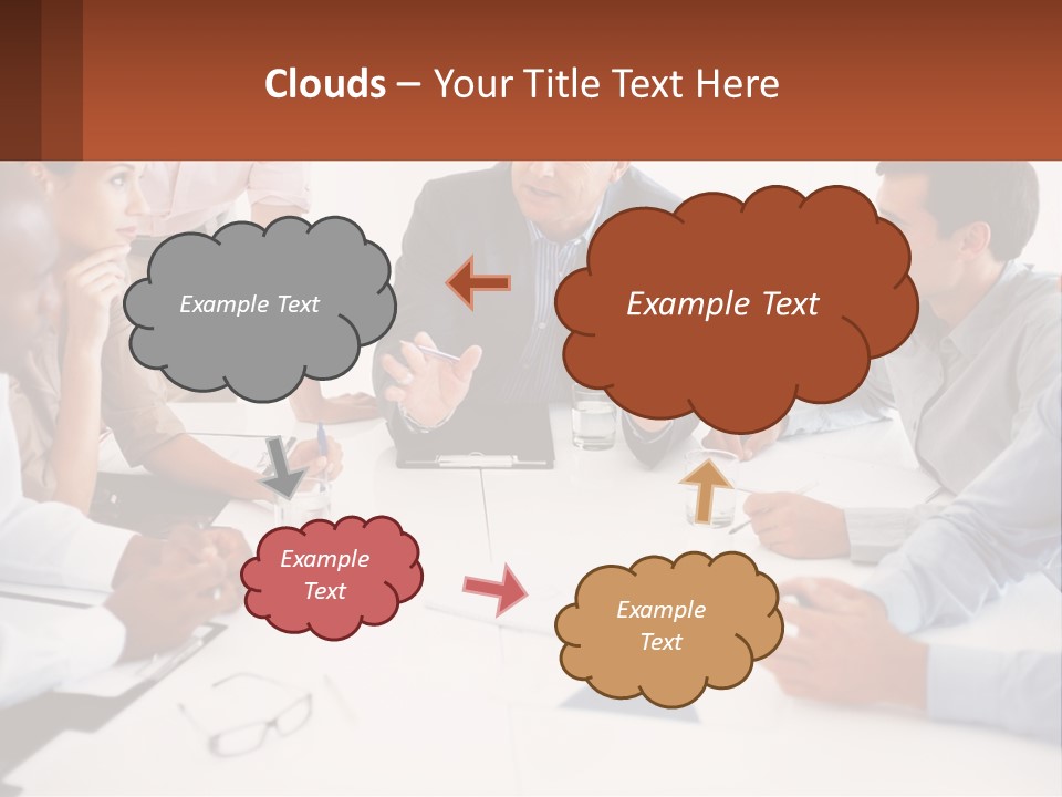 A Group Of People Sitting Around A Table Talking PowerPoint Template