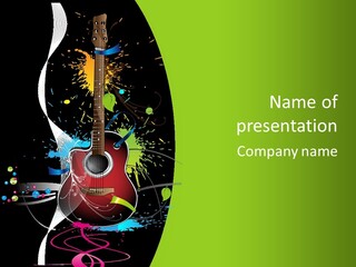 A Guitar On A Green And Black Background PowerPoint Template