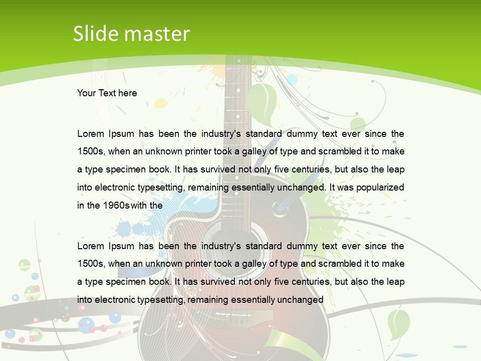 A Guitar On A Green And Black Background PowerPoint Template