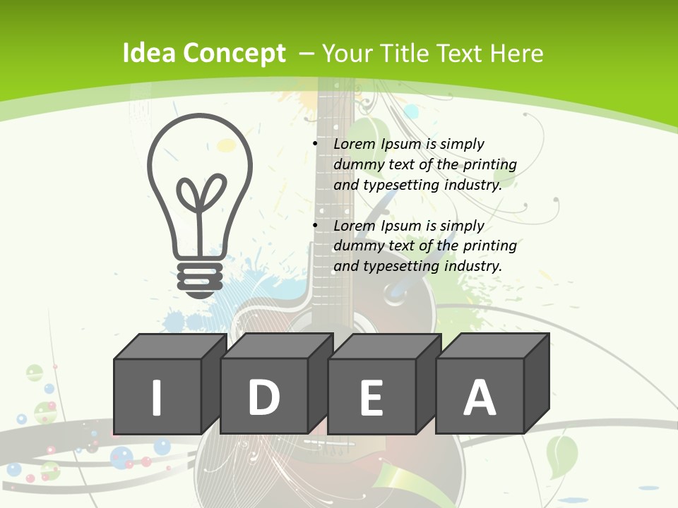 A Guitar On A Green And Black Background PowerPoint Template