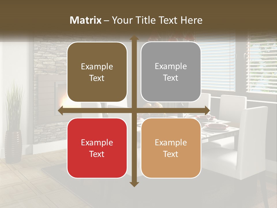 A Dining Room With A Table And Chairs And A Fireplace PowerPoint Template