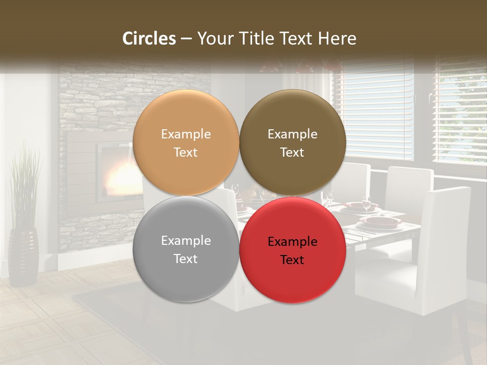 A Dining Room With A Table And Chairs And A Fireplace PowerPoint Template