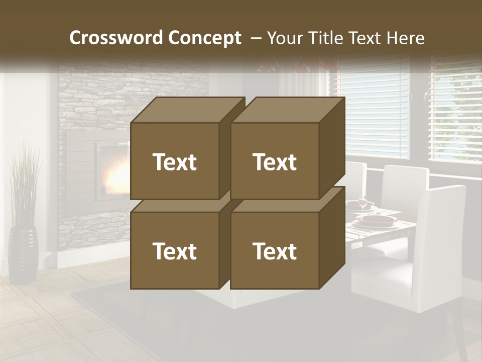 A Dining Room With A Table And Chairs And A Fireplace PowerPoint Template