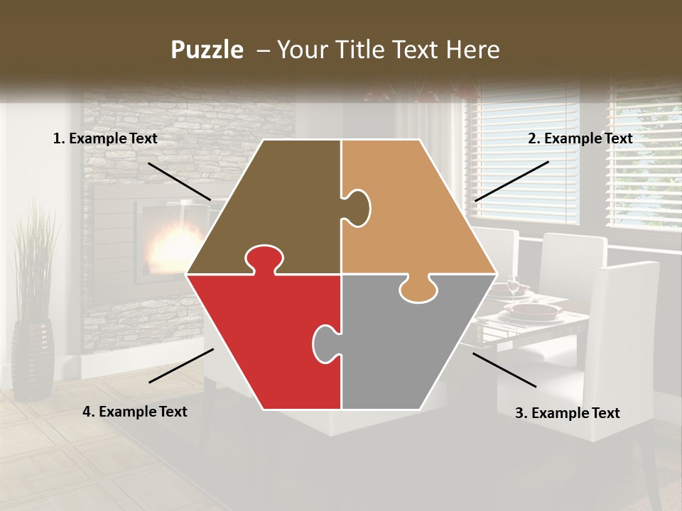 A Dining Room With A Table And Chairs And A Fireplace PowerPoint Template