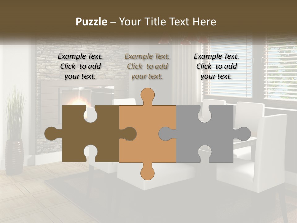 A Dining Room With A Table And Chairs And A Fireplace PowerPoint Template