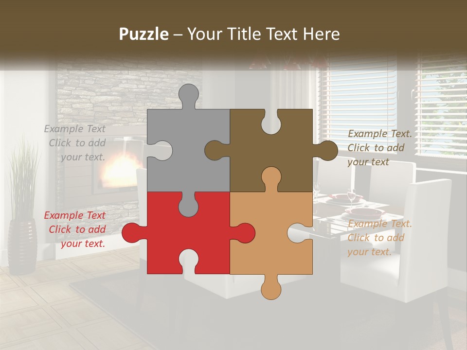 A Dining Room With A Table And Chairs And A Fireplace PowerPoint Template