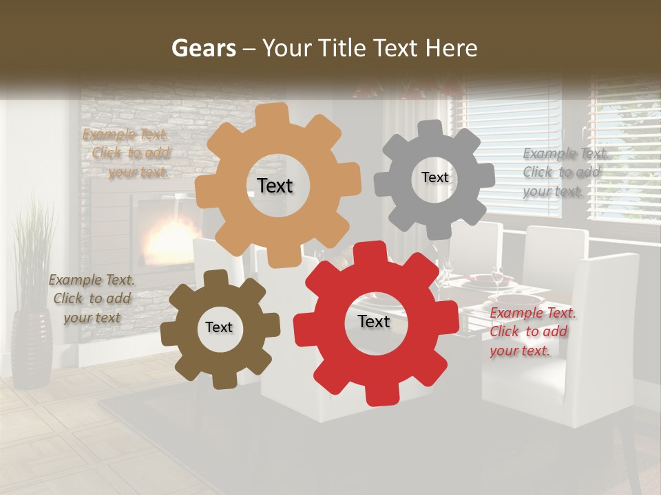 A Dining Room With A Table And Chairs And A Fireplace PowerPoint Template