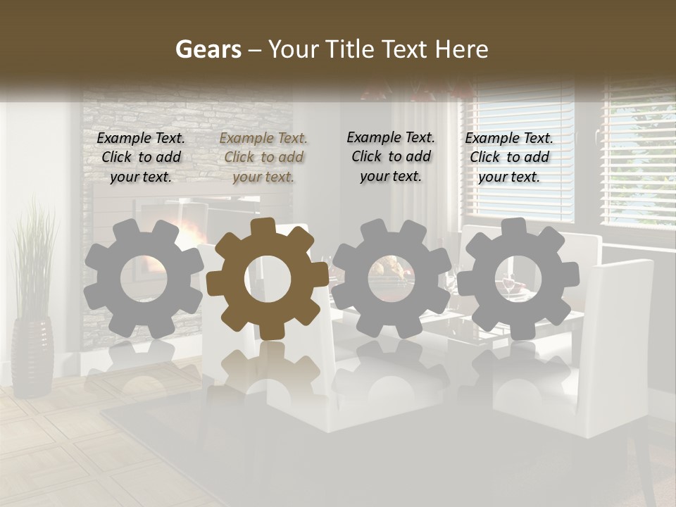 A Dining Room With A Table And Chairs And A Fireplace PowerPoint Template