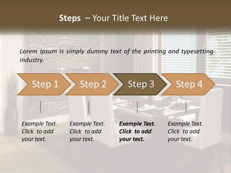 A Dining Room With A Table And Chairs And A Fireplace PowerPoint Template