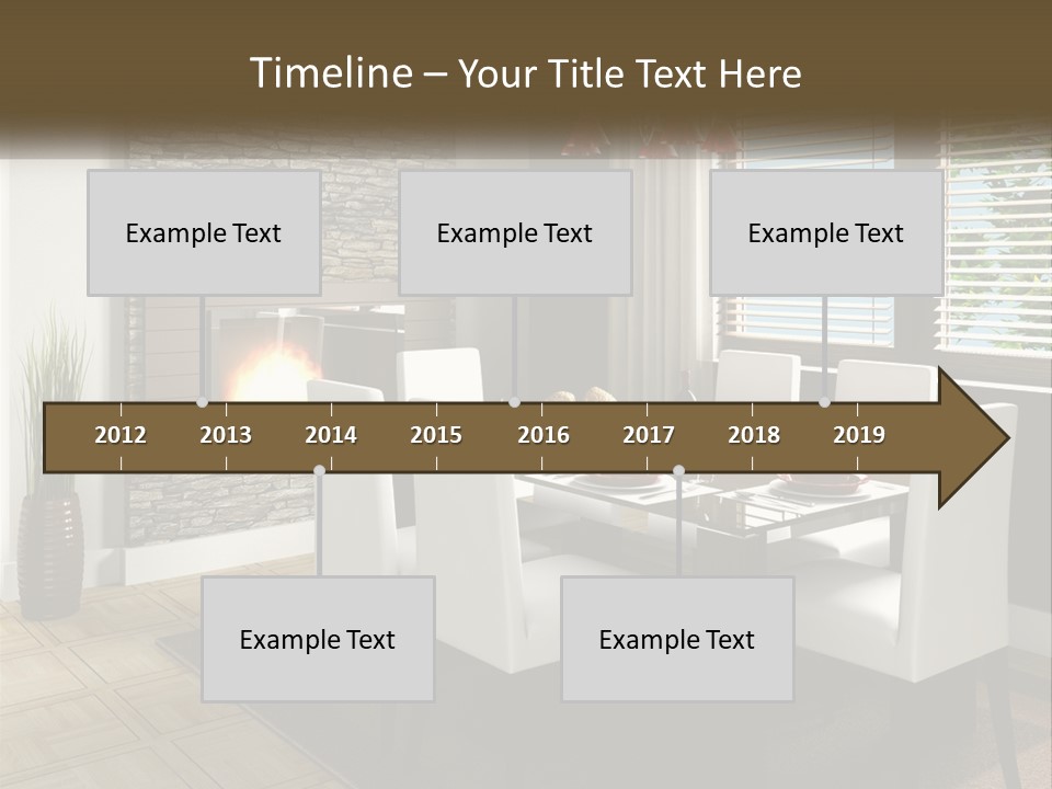 A Dining Room With A Table And Chairs And A Fireplace PowerPoint Template