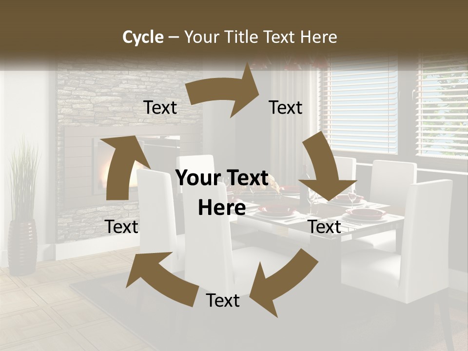 A Dining Room With A Table And Chairs And A Fireplace PowerPoint Template