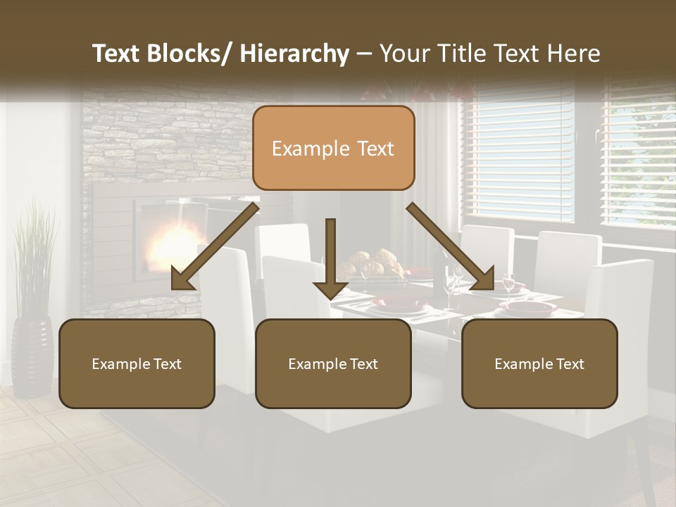 A Dining Room With A Table And Chairs And A Fireplace PowerPoint Template