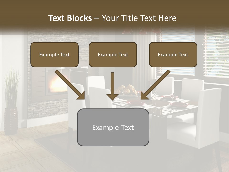 A Dining Room With A Table And Chairs And A Fireplace PowerPoint Template