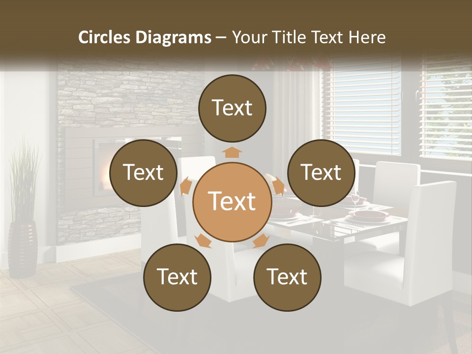 A Dining Room With A Table And Chairs And A Fireplace PowerPoint Template