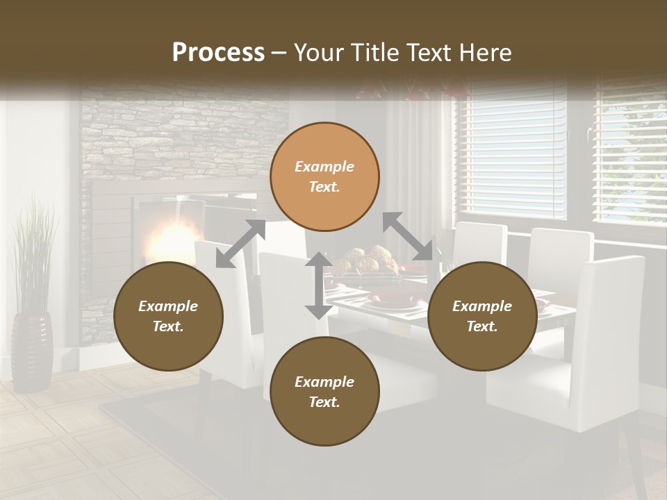 A Dining Room With A Table And Chairs And A Fireplace PowerPoint Template