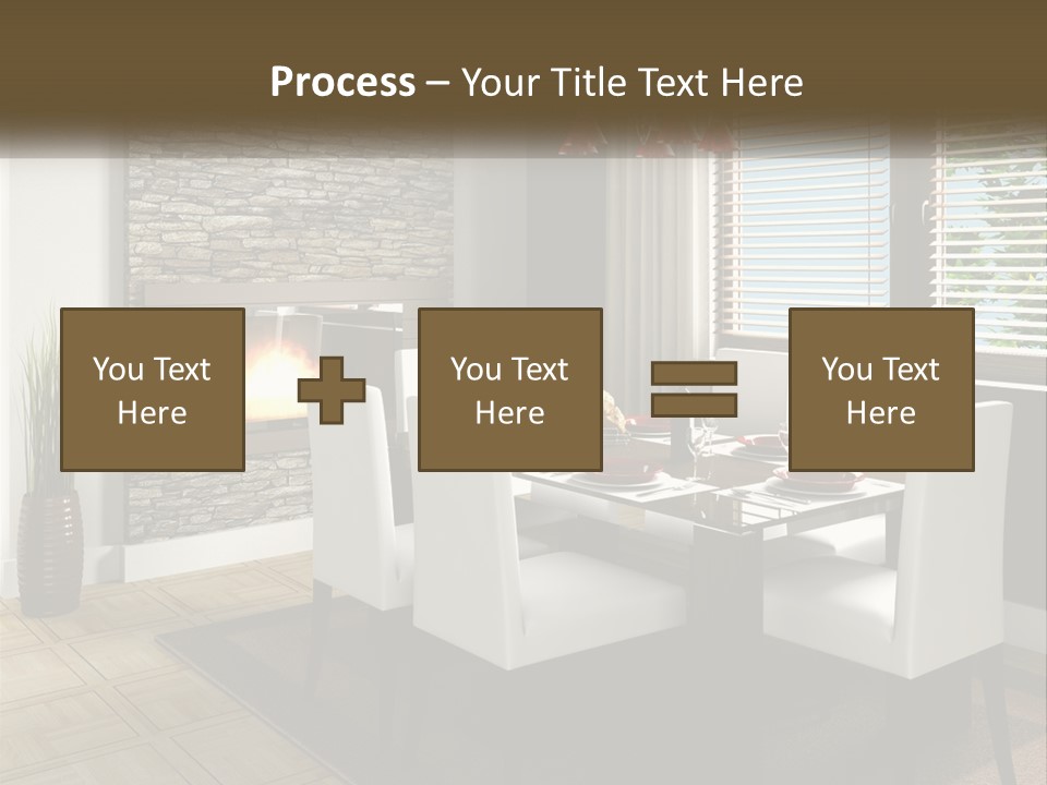 A Dining Room With A Table And Chairs And A Fireplace PowerPoint Template