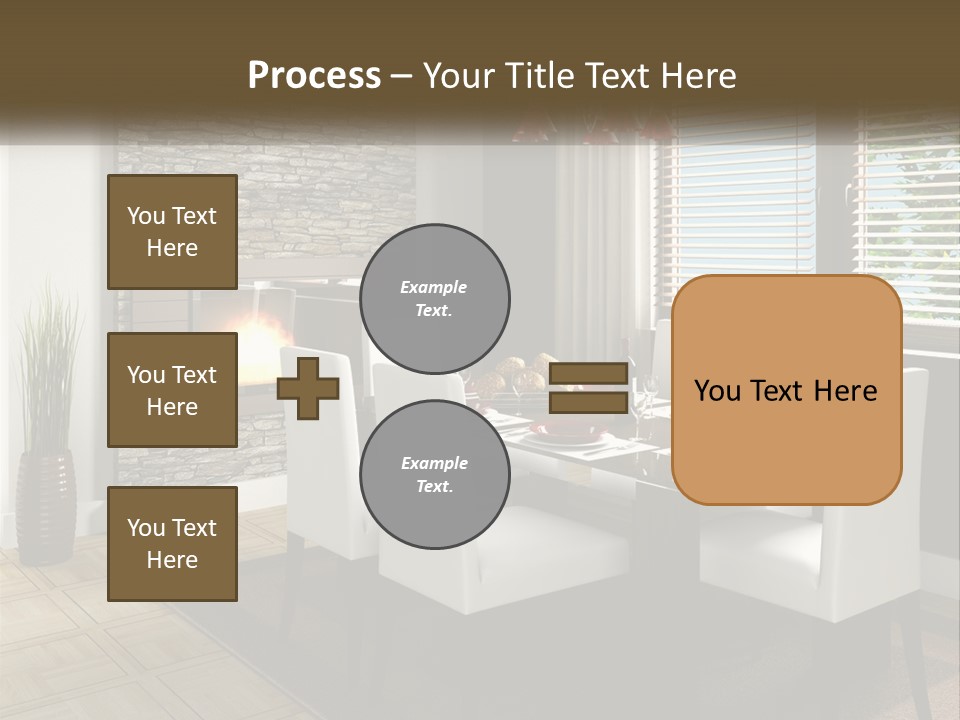 A Dining Room With A Table And Chairs And A Fireplace PowerPoint Template
