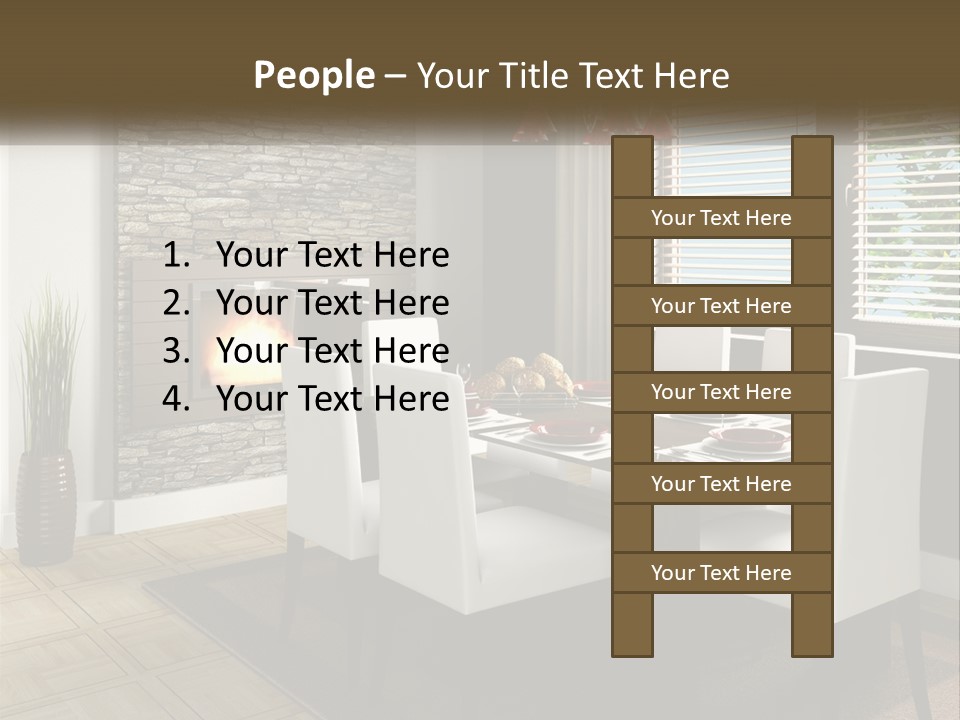 A Dining Room With A Table And Chairs And A Fireplace PowerPoint Template