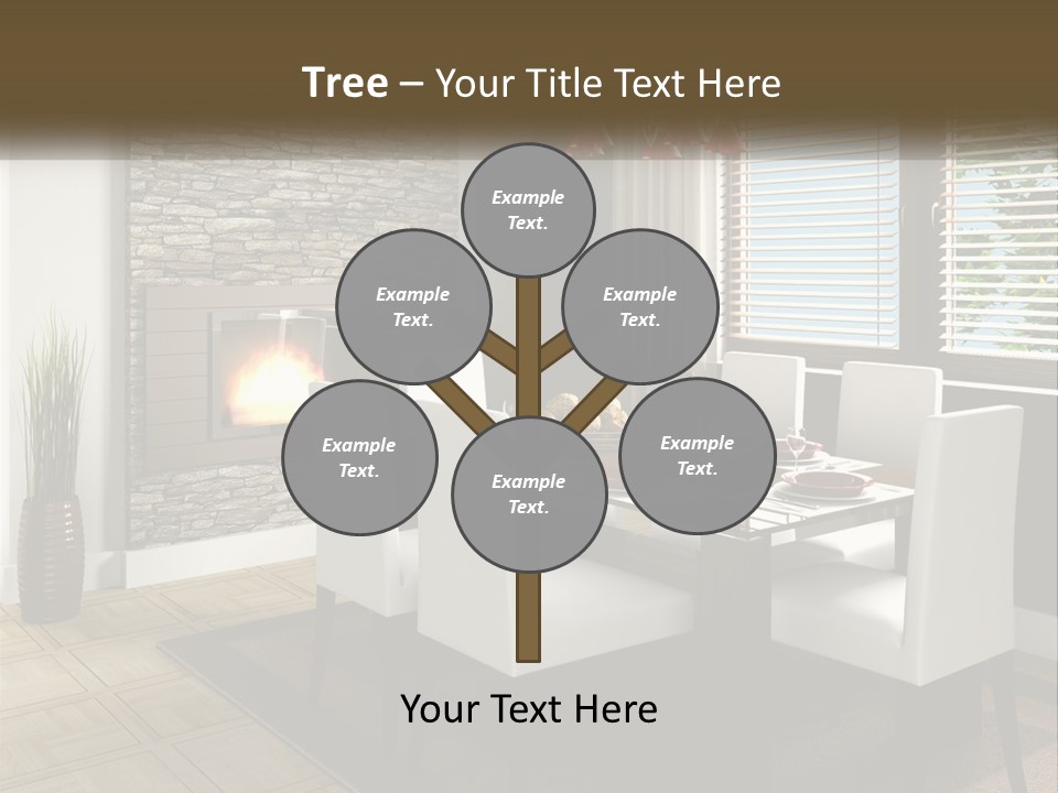 A Dining Room With A Table And Chairs And A Fireplace PowerPoint Template