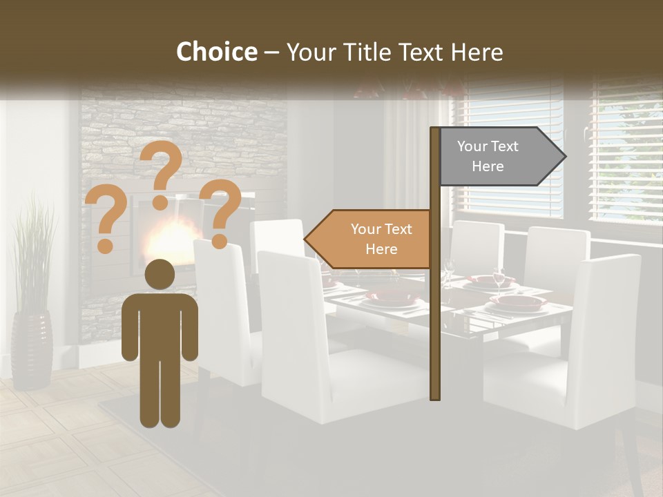 A Dining Room With A Table And Chairs And A Fireplace PowerPoint Template
