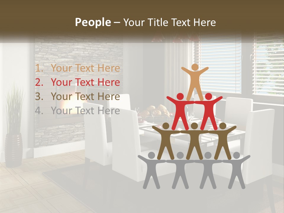A Dining Room With A Table And Chairs And A Fireplace PowerPoint Template