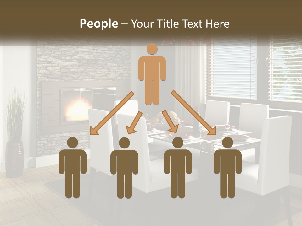 A Dining Room With A Table And Chairs And A Fireplace PowerPoint Template