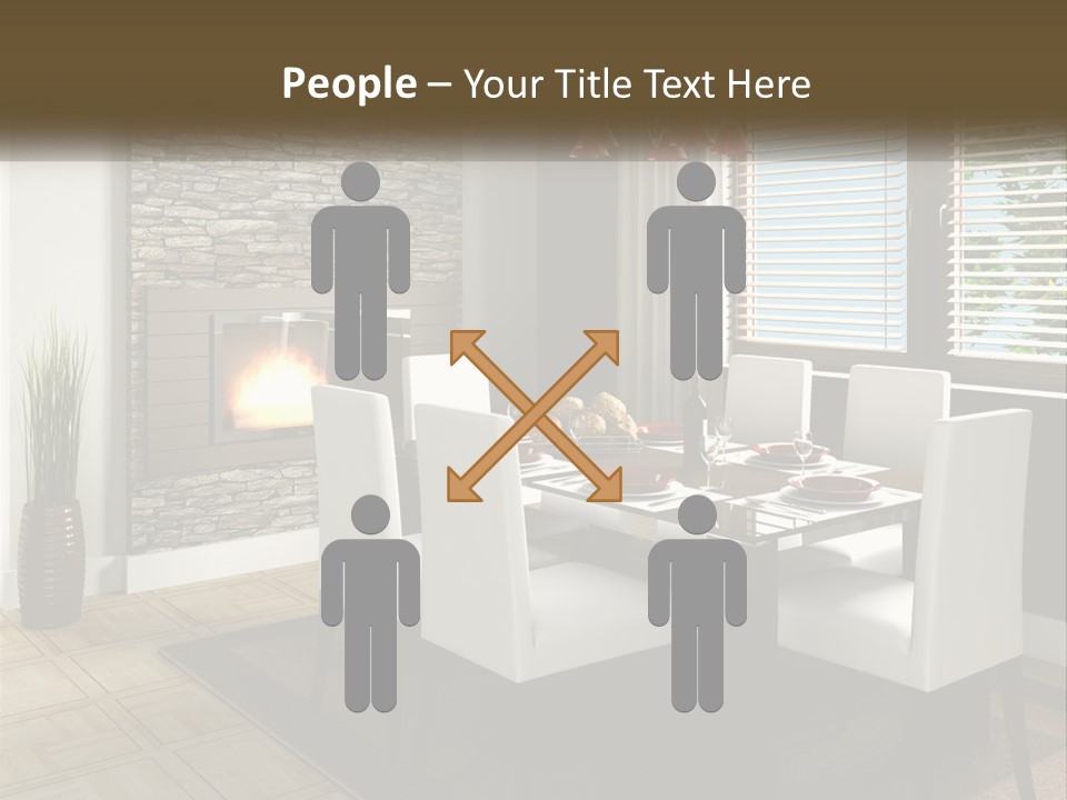 A Dining Room With A Table And Chairs And A Fireplace PowerPoint Template