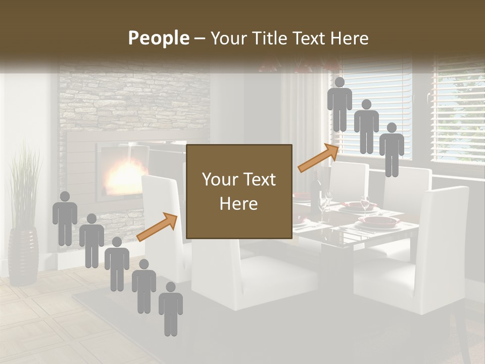 A Dining Room With A Table And Chairs And A Fireplace PowerPoint Template