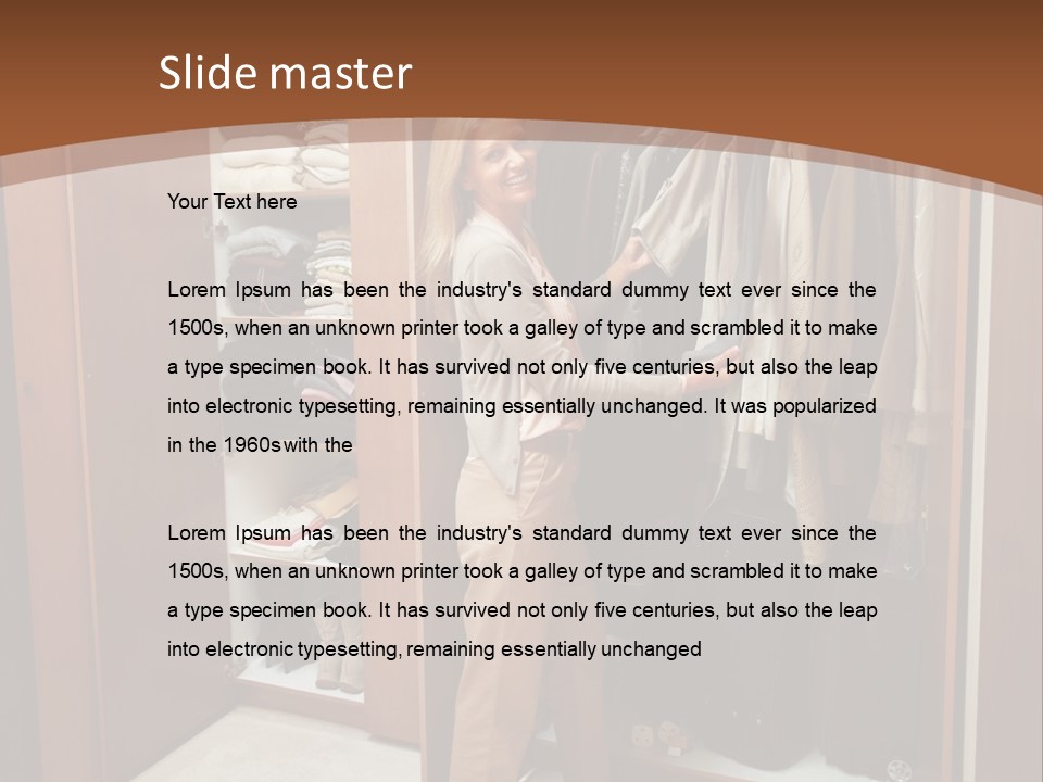 A Woman Standing In A Closet With A Suit Case PowerPoint Template