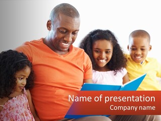 A Man Sitting On A Couch With Two Children PowerPoint Template
