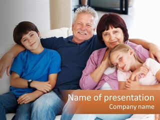 A Family Sitting On A Couch With Their Arms Around Each Other PowerPoint Template