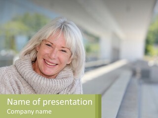 White Hair Looking At Camera Beautiful PowerPoint Template