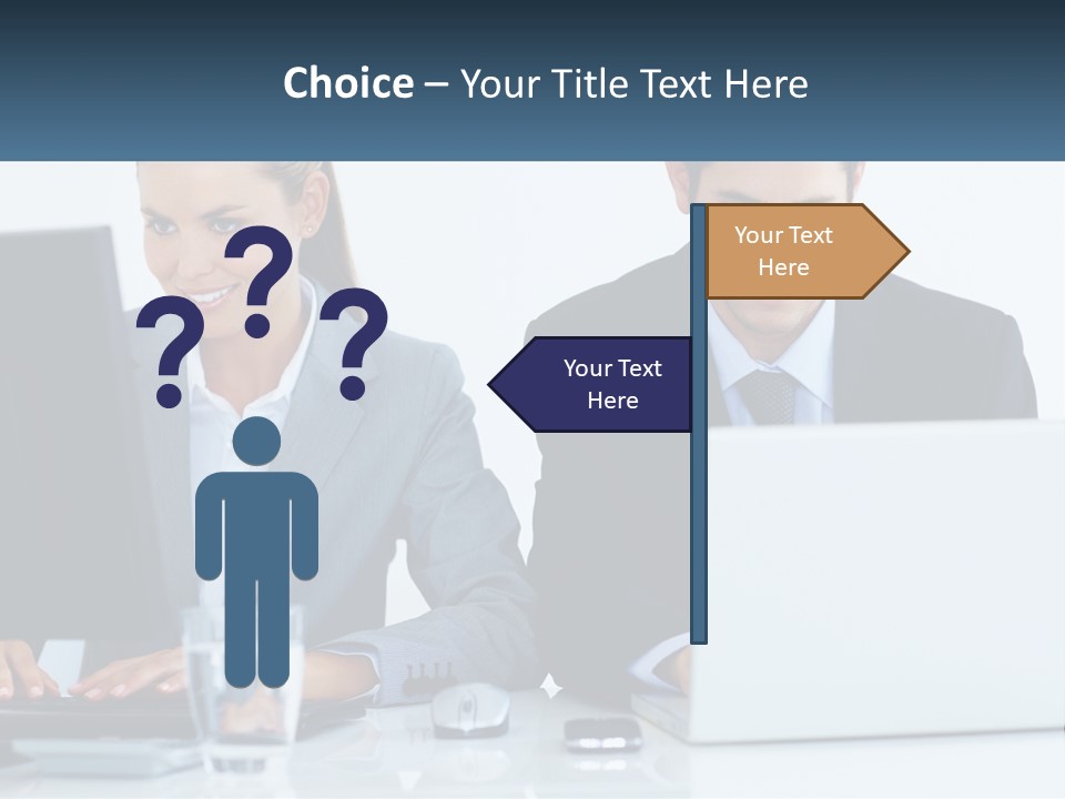 A Man And A Woman Sitting At A Desk In Front Of A Computer PowerPoint Template